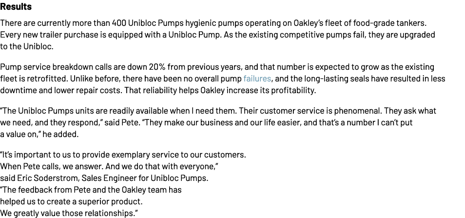 Ergebnisse Derzeit gibt es mehr als 400 Unibloc Pumps Hygienepumpen für den Betrieb der Lebensmitteltanks von Oakley …
