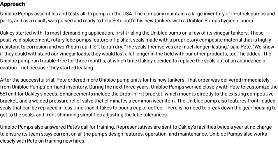 Ansatz Unibloc Pumps montiert und testet alle seine Pumpen in den USA. Das Unternehmen unterhält einen großen Lagerbestand an ...